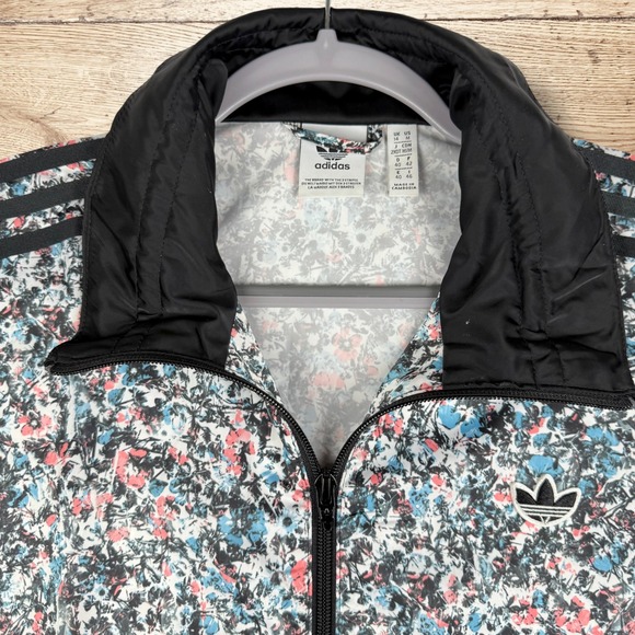 ADIDAS Womens Trefoil Floral Track Jacket‎ Full Zip Size M Black White Pink Blue - Picture 7 of 11